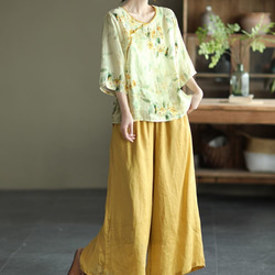春の福袋 母の日 中華風 ビーズバックル ラミー ブラウス 女性 夏 薄いシャツ コットン ブラウス リネンシャツ 15枚目の画像