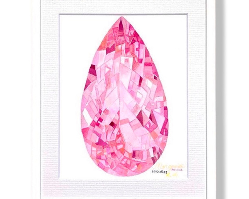 みみ水彩画 宝石のカフェ　値段は※900円です 宝石の絵 モルガナイト 宝石 水彩画 原画 宝石アート インテリア 絵画