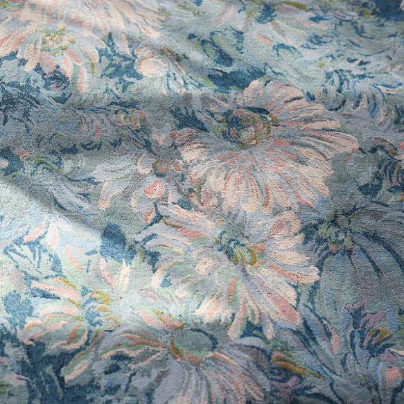 油絵感の花柄 ジャカード織りのブルー厚い生地 [2659] 5枚目の画像
