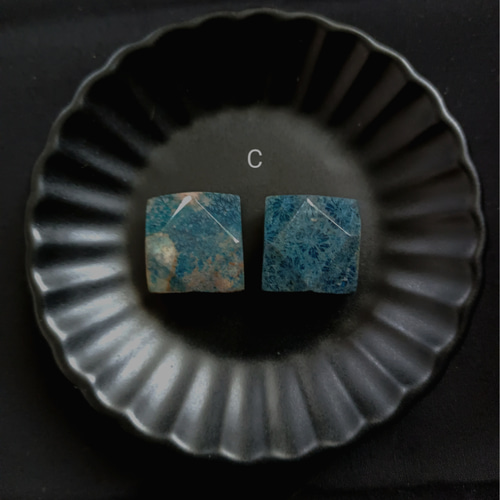 2個※選択可能】フォッシルコーラル 18x18mm ブルー 0001 天然石