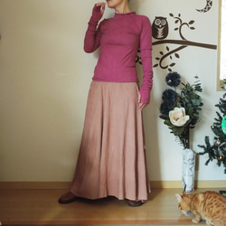 【お取り寄せ】asana ヘンプコットン 薄手 ロング フレアー スカート・草木染め●チーク 2枚目の画像