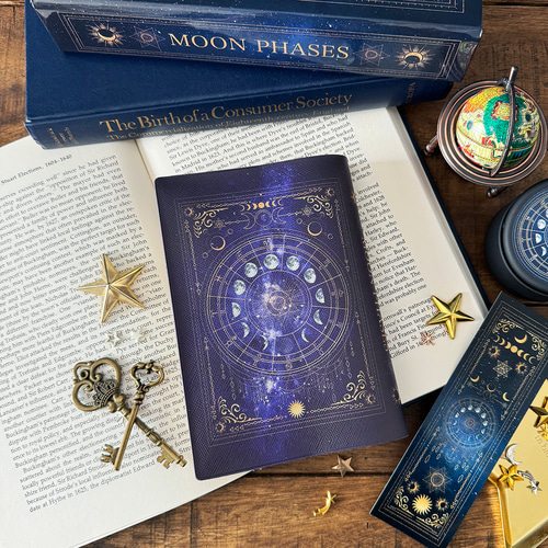 月の満ち欠け・12星座（パープル） ブックカバー・手帳カバー（A6