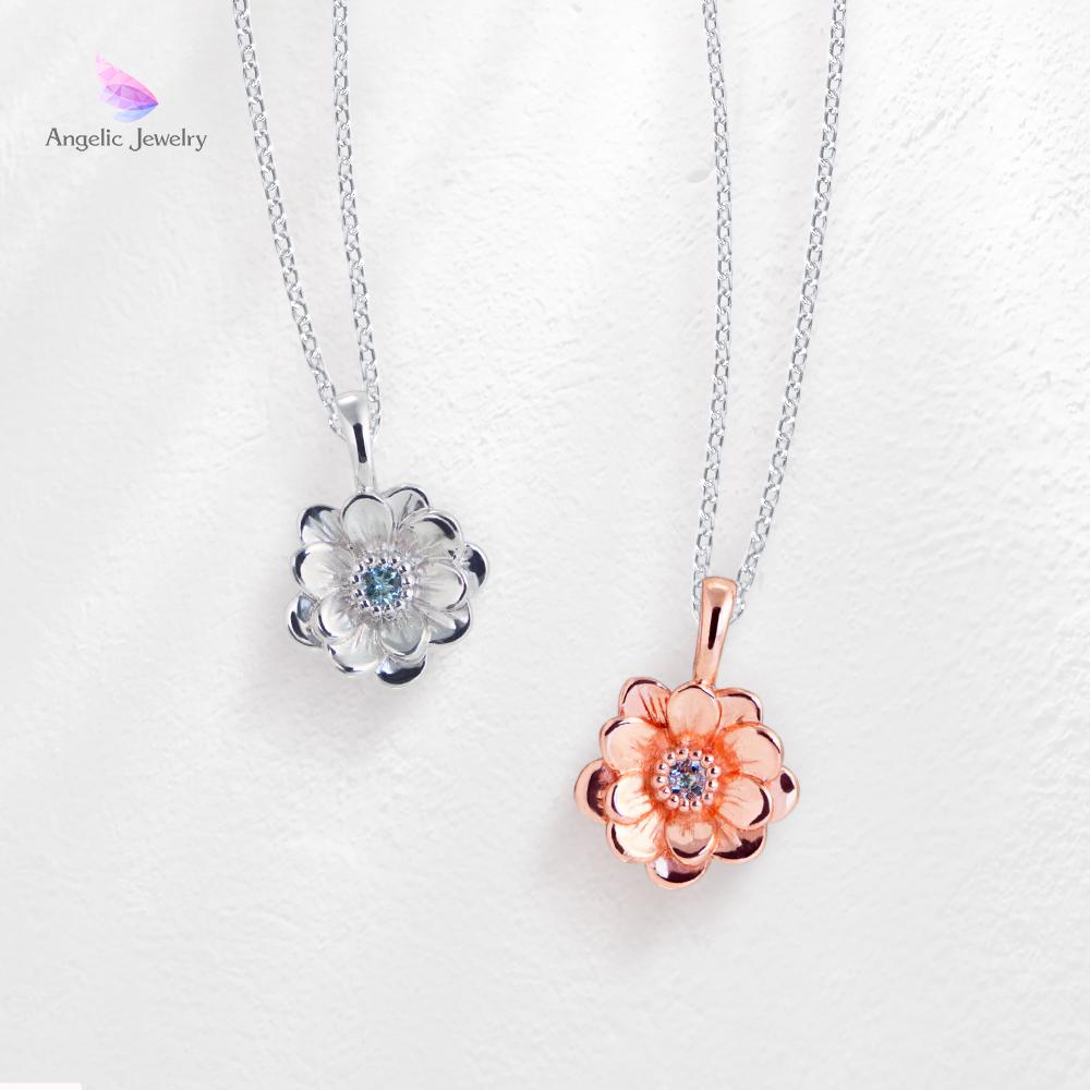 きらめく誕生花と選べる誕生石シリーズ -アネモネネックレス-（Silver925）