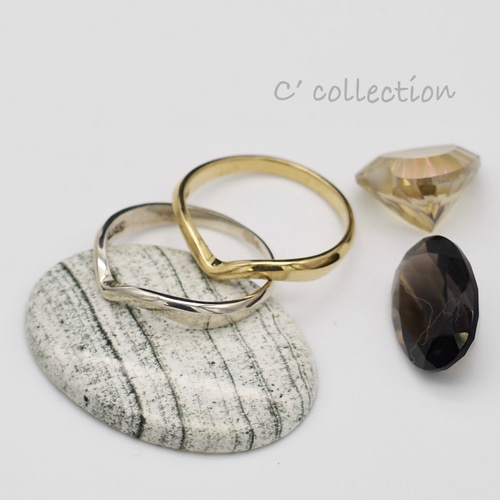 Cg-1 K18 Yellow Gold & Silver950 WV Ring V字リング ゴールド 重ね 