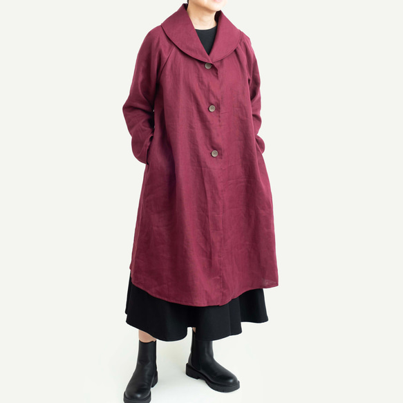 秋の定番人気　再販します【大人のための可愛いコート】　ぶどう　リネン 6枚目の画像