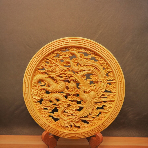 生活応援割】龍鳳呈祥 14.5cm（鳳凰・龍・竜・雲)・台座付き 参次元