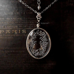 小鳥 花 枝葉 ヴィンテージ インタリオガラス 40×30mm Glass