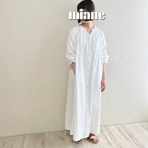 マシュマロ3重ガーゼ・カフタンワンピース スキッパー ボリューム袖