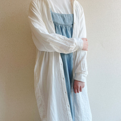 マシュマロ3重ガーゼ・ギャザーシャツワンピース 　スキッパー ボリューム袖　オフホワイト 9枚目の画像