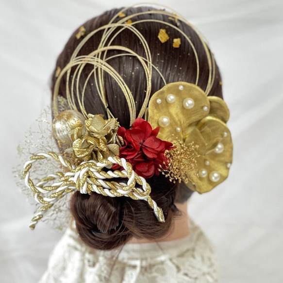 レッドゴールド♡金箔付♡髪飾り ヘッドドレス 前撮り 成人式 卒業式 七五三 ☆レッドゴールド♡金箔付♡髪飾り ヘッドドレス 前撮り 成人式 卒業