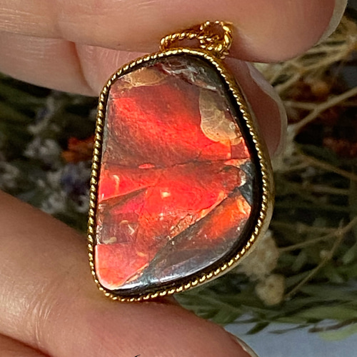紅花の花びら アンモライト 赤 Ammolite 01 ペンダントトップ シルバー