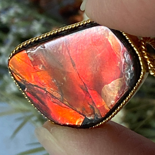 紅花の花びら アンモライト 赤 Ammolite 01 ペンダントトップ シルバー