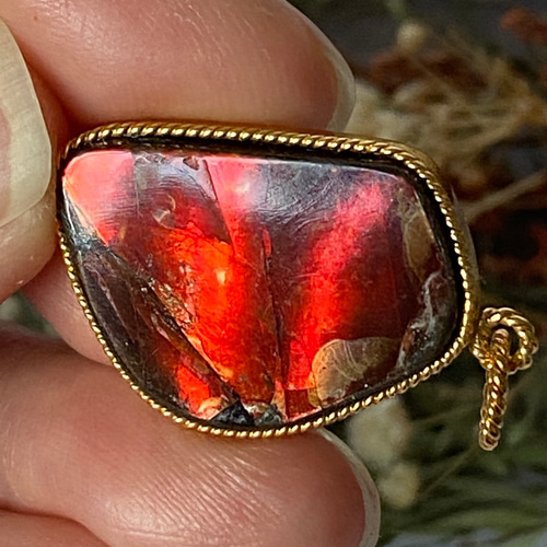 紅花の花びら アンモライト 赤 Ammolite 01 ペンダントトップ シルバー