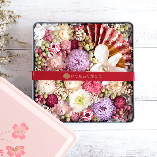 ありがとう」を伝える和モダンお重フラワー＊選べるメッセージ＊敬老