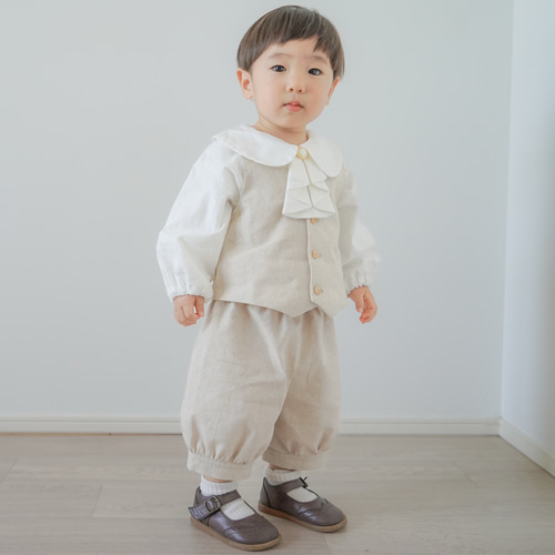 BABY丸襟ブラウス(ホワイト) スムース丸襟ブラウス(70~90cm)(S(70-80cm) ホワイト): 新生児/ベビー