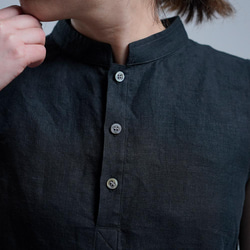 【wafu】雅亜麻 linen shirt スタンドカラー リネンシャツ インナーにも/黒色 p005b-bck1 6枚目の画像