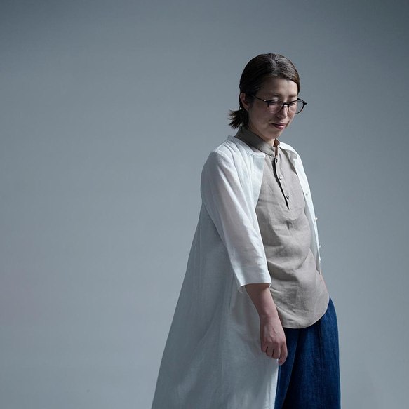 【wafu】雅亜麻 linen shirt スタンドカラー リネンシャツ インナーにも/はしばみ色 p005b-hbm1 5枚目の画像