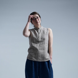 【wafu】雅亜麻 linen shirt スタンドカラー リネンシャツ インナーにも/はしばみ色 p005b-hbm1 1枚目の画像