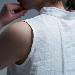 【wafu】雅亜麻 linen shirt スタンドカラー リネンシャツ インナーにも/白色 p005b-wht1 7枚目の画像