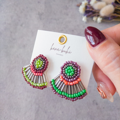 一点物❁⃘マクラメ編みイヤリング❂1504❂エスニックビーズ