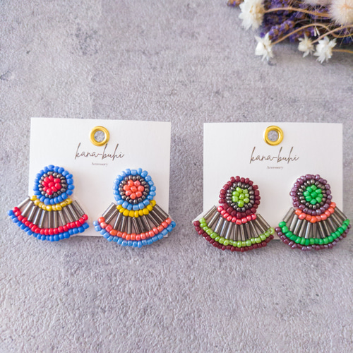特集掲載】エスニックなビーズ刺繍ピアス/イヤリング(茶系） アジアン
