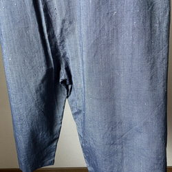 着物リメイク　レディースサルエルパンツ　綿　絹紬　ブルー　紺色　クロップド丈 9枚目の画像