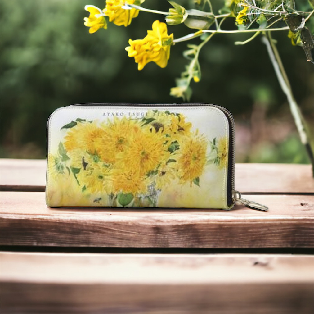 英国高級ナッパレザー　向日葵ラウンドファスナー財布