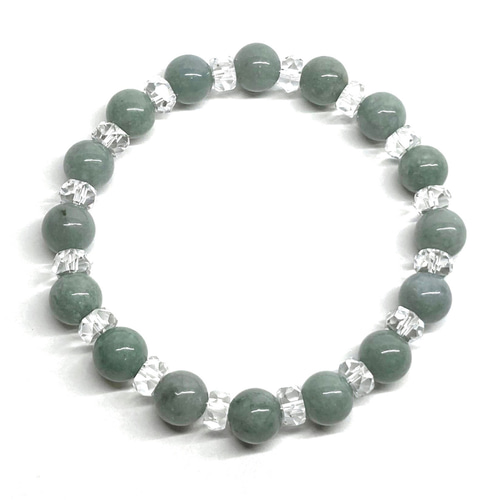 ビルマ翡翠 ブレスレット 天然石ブレスレット 8mm (カットボタン水晶