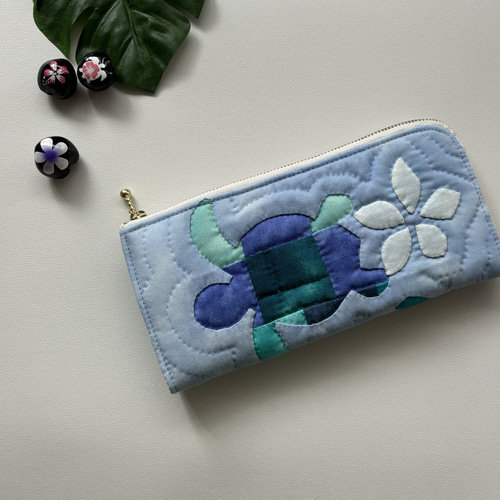 L字ファスナー長財布 プリズムブルー ホヌ 【マチ付きです  