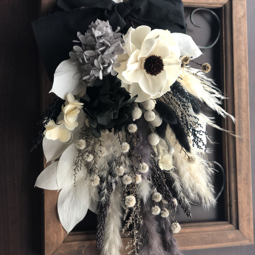 □花瓶付き インテリア モノトーン ドライフラワー スワッグ ブーケ