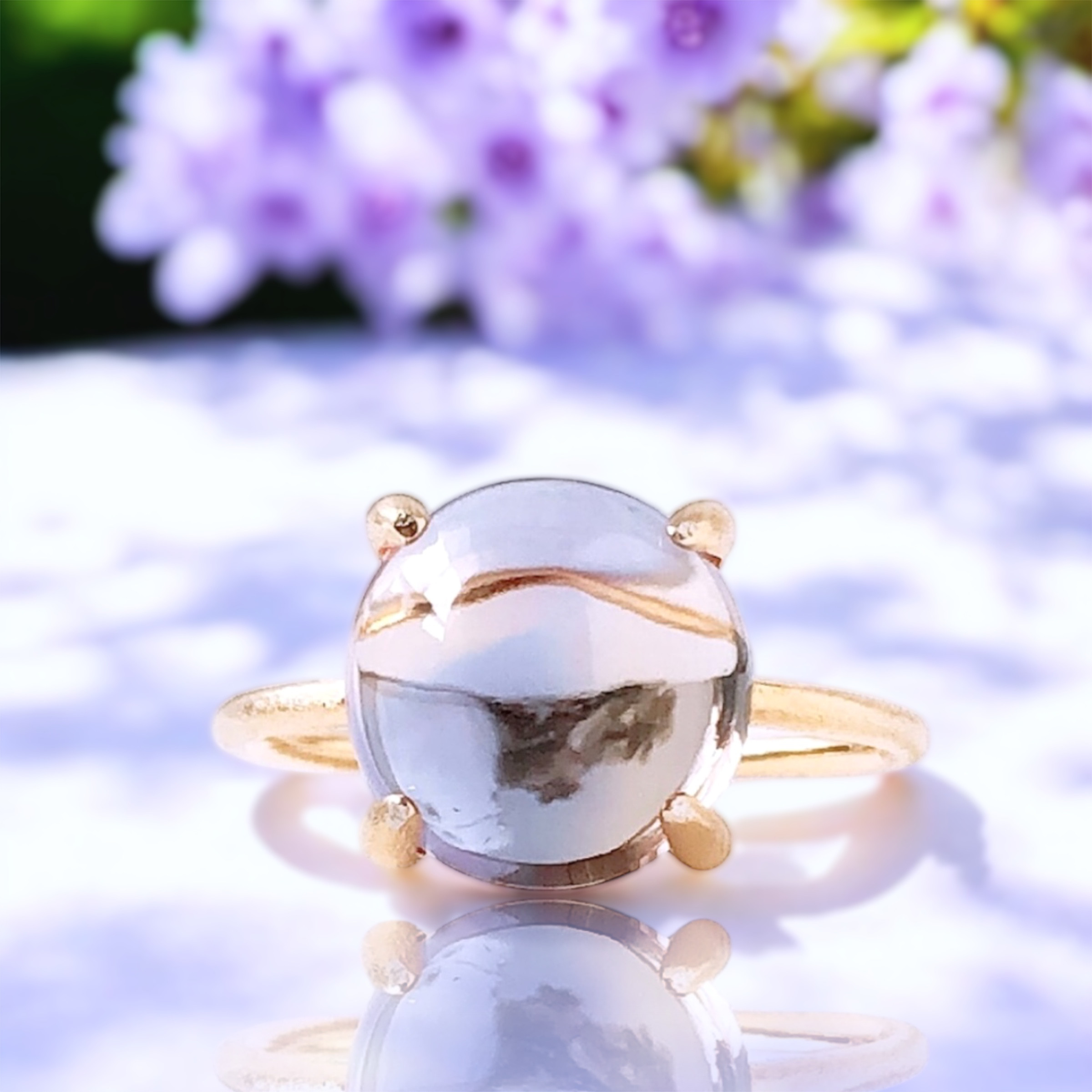 【希少ボリビア産アメトリンAAA･:*大粒3.5ct カボションリング】18KGP 10mm 9/11/13/15号