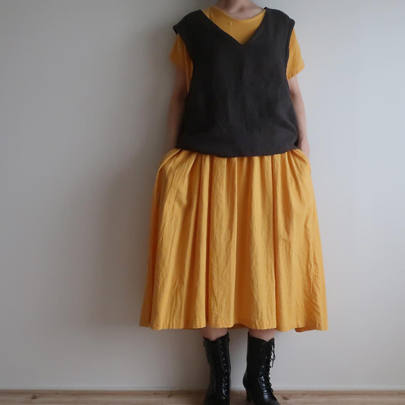 半麻聚攏連衣裙（免費/黃色） 第14張的照片