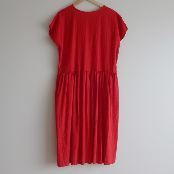 半麻聚攏連衣裙（免費/紅色） 第12張的照片