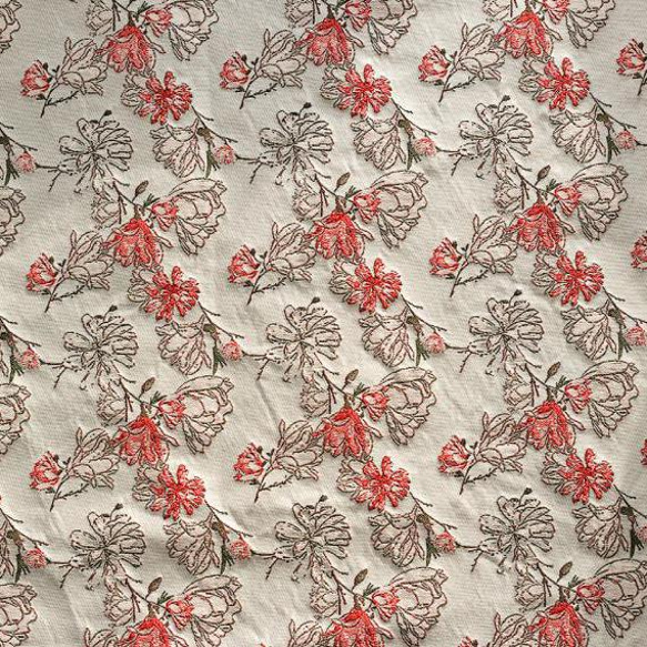 赤い花柄 布 ジャカード織りの生地 [2632] 4枚目の画像