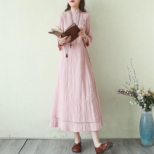 夏 ワンピース 8色 フォーマルワンピース リネンのワンピース 長袖