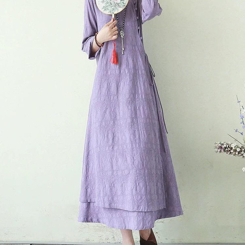 夏 ワンピース 8色 フォーマルワンピース リネンのワンピース 長袖