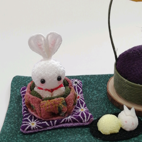 ちりめん歳時記「秋のお月見」 白うさぎのお月見 つまみ細工 その他