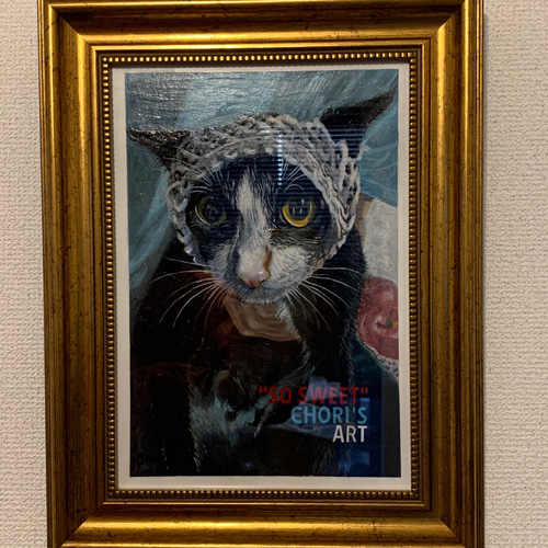 オリジナルデザイン手作り商品 絵/絵画/A4/原画/手書き/アクリル画/猫