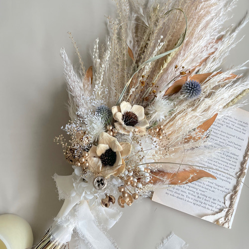 パンパスグラスとグレビレアブーケスワッグ （ドライフラワー） ブーケ