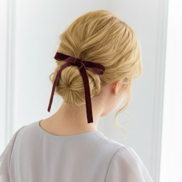 ♥️100【ダークブラウン】ベロアリボン ポニーフック ヘアリボン