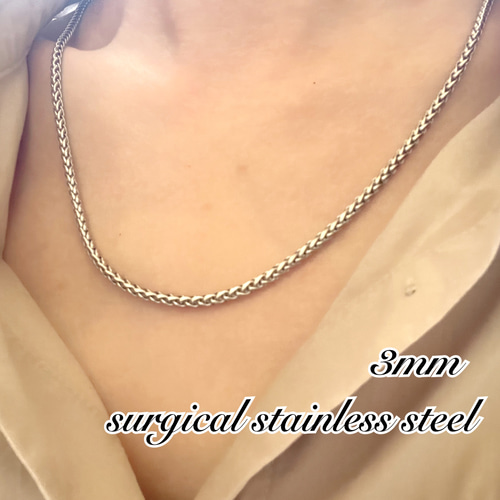 3mm 竜骨チェーン シルバー＊編み込みチェーン＊ステンレスネックレス
