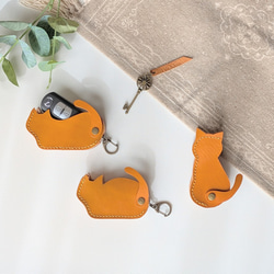 送料無料】猫のシルエット スマートキーケース キーホルダー 本革