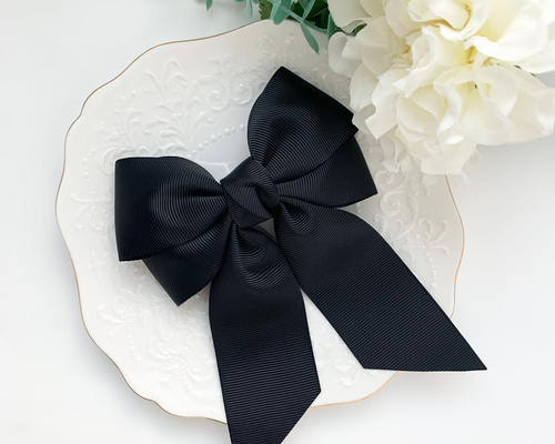 ブラックリボンヘアアクセサリー ビッグダブルリボン 黒 ブラック フォーマル 冠婚葬祭 卒業式