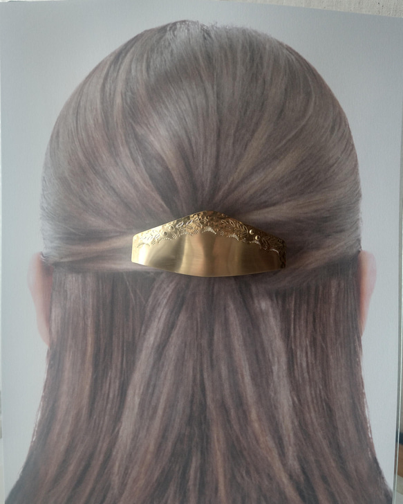黃銅橄欖紋髮夾仿古風 第4張的照片