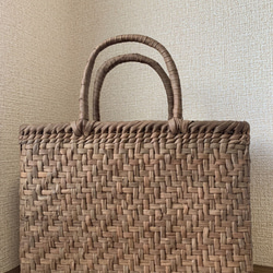 山葡萄籠バッグ 手作り 小粒花編み 巾着タイプ内布 Sサイズ かごバッグ