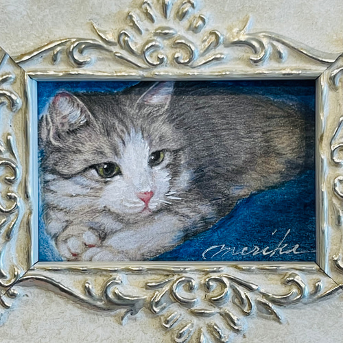 原画 猫 ねこ ※額装済み 昔の作品をあげてみる。5センチ位のミニ額サイズ。 まだオーダーを取っ