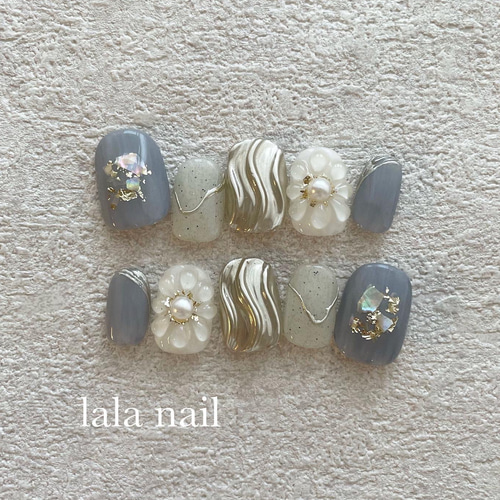 ネイルチップ ニュアンスネイル ぷっくりフラワーネイル ネイルチップ  