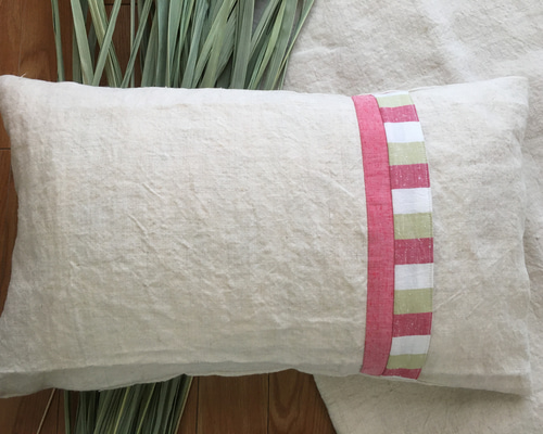 真菰と麻（ヘンプ100%）の枕 赤✖️黄緑⭐︎喜 高さ約8cm クッション