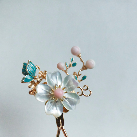 白蝶貝と高級貝パール　桜のかんざし　二本挿し　ヘアアクセサリー　和装髪飾り 10枚目の画像