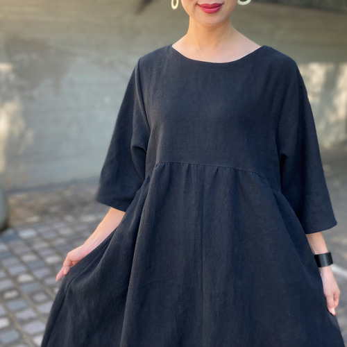 当店オリジナルリネンワンピース】ゆったりエレガントミセス50代60  